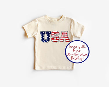 USA Baby Bodysuit: 4th of July Chenille Patch Sweatsuit