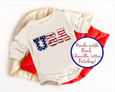 USA Baby Bodysuit: 4th of July Chenille Patch Sweatsuit