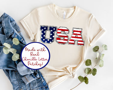 USA Baby Bodysuit: 4th of July Chenille Patch Sweatsuit