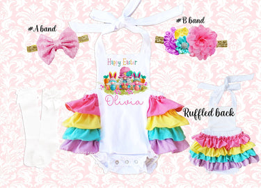 Personalized Easter girl Outfit, Easter Gnomie romper, 1st Easter baby girl outfit, baby girl Easter gnomie outfit, Easter gnomie birthday