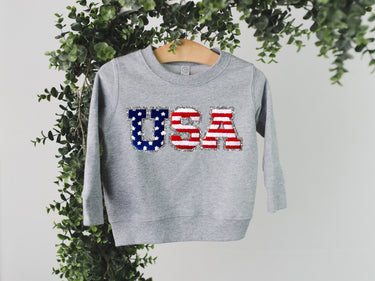 USA Baby Sweatshirt: 4th of July Chenille Silver Patch Outfit