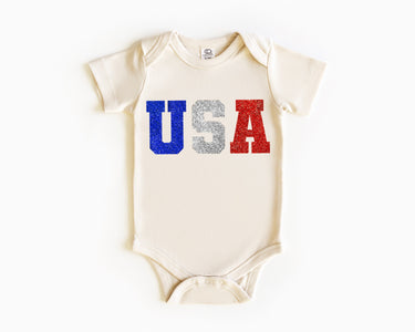 USA Baby Bodysuit: 4th of July Glitter Patriotic Shirt