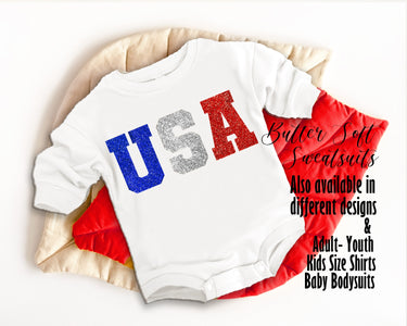 USA Baby Bodysuit: 4th of July Glitter Outfit