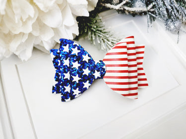 4th of July Glitter Bow Clip: USA Flag Stars & Stripes