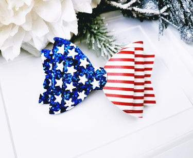 4th of July Glitter Bow Clip: USA Flag Stars & Stripes