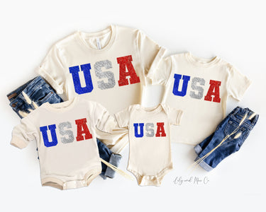 USA Baby Bodysuit: 4th of July Glitter Patriotic Shirt