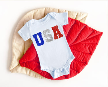 USA Baby Bodysuit: 4th of July Glitter Outfit