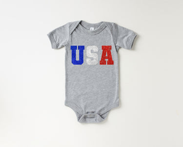 USA Glitter Baby Sweatshirt: 4th of July Patriotic Outfit
