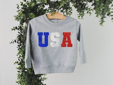 USA Glitter Baby Sweatshirt: 4th of July Patriotic Outfit