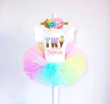 Ice Cream Two Sweet 2nd Birthday Outfit: Rainbow Tutu, Leotard & Headband