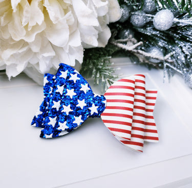 4th of July Glitter Bow Clip: USA Flag Stars & Stripes