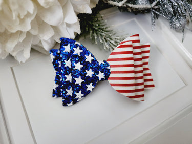 4th of July Glitter Bow Clip: USA Flag Stars & Stripes