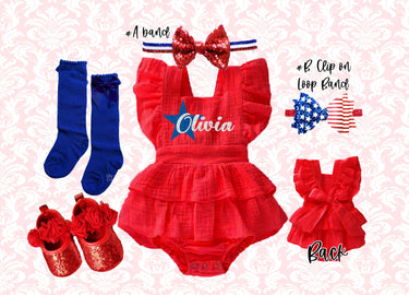 Personalized 4th of July Romper Outfit: Patriotic Baby Girl Set