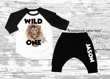 Wild One Lion Birthday Outfit, Personalized Harem Pants Set