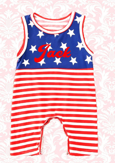 Patriotic Baby Romper Set: 4th of July Outfit with red  Glitter personalized