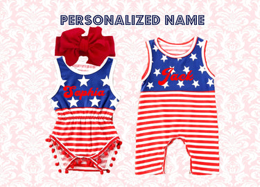 Patriotic Baby Romper Set: 4th of July Outfit with red  Glitter personalized