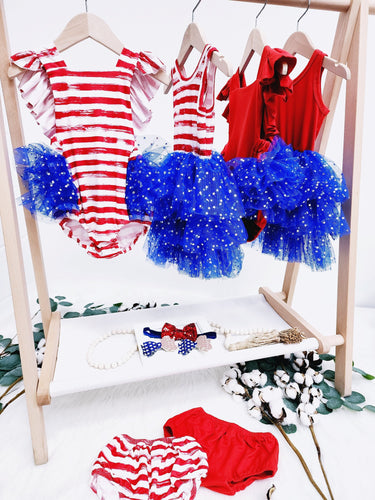 4th of July Baby Romper: Patriotic Stars & Stripes Tutu, headband Blue and red