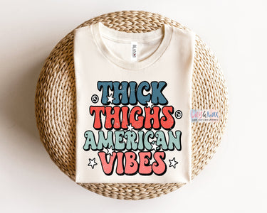 4th of July Baby Bodysuit & Unisex Shirts: Thick Thighs American Vibes patriotic outfits