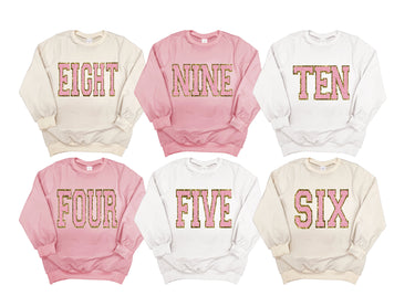 Chenille Patch Birthday Sweatshirt: Glitter Number, Soft Fabric