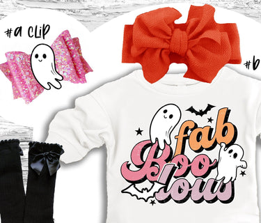 Halloween Baby Outfit, FABbooLous Romper, Bow, Socks Set