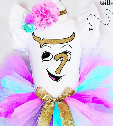 Halloween costume, Teacup girl tutu Outfit, Chip birthday leotard Mrs. Pot tee