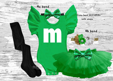 Green M candy Girl Outfit, Halloween Costume for Girls, 1st Birthday dress