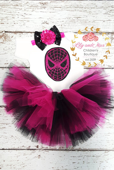 Spider Birthday Outfit: Glitter Bodysuit, Tutu, Headband