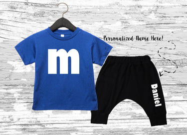 Personalized Blue "M" Toddler Outfit: Halloween Costume Set