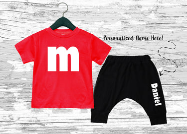 Red "M" Toddler Outfit: Personalized Candy Costume
