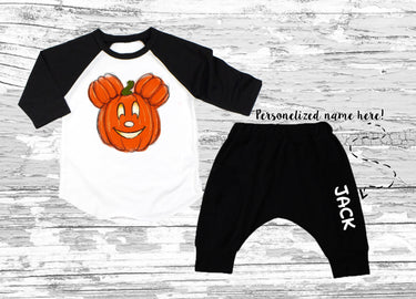 Halloween Pumpkin Mouse Boy Outfit, Personalized Harem Pants