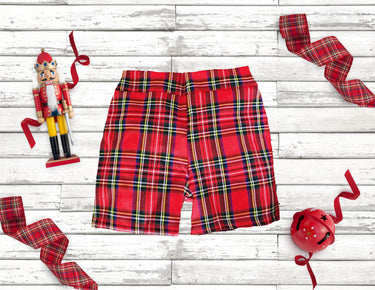Red Tartan Baby Boy Shorts: Soft Plaid Christmas Outfit