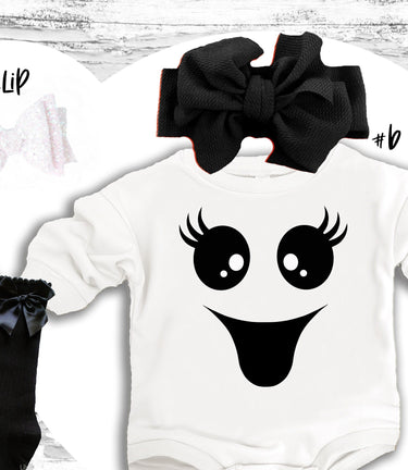Spooky Ghost Baby Outfit, Halloween Costume Girl white Bubble Romper