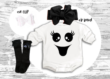Spooky Ghost Baby Outfit, Halloween Costume Girl white Bubble Romper