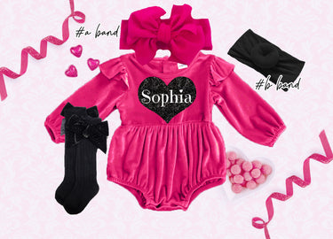 Valentine's Day Velvet Romper: Personalized Baby Outfit with Headbands & Socks