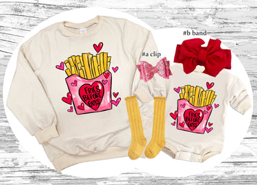 Fries Before Guys® sweatshirt Valentine's Day Baby bubble romper Outfit