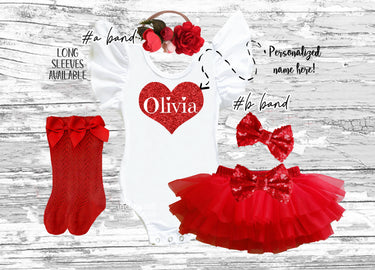 Personalized Valentine's Day Tutu Bloomer Outfit: Flutter Sleeve Leotard