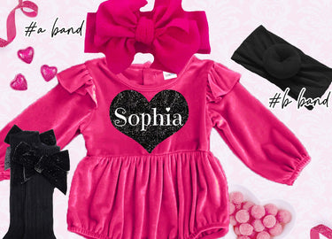 Valentine's Day Velvet Romper: Personalized Baby Outfit with Headbands & Socks