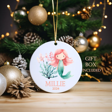 Personalized Mermaid Ornament 2026: Princess Girl Christmas Tree Ceramic
