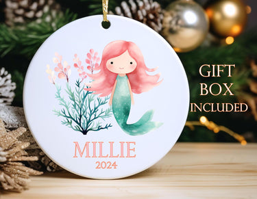 Personalized Mermaid Ornament 2026: Princess Girl Christmas Tree Ceramic