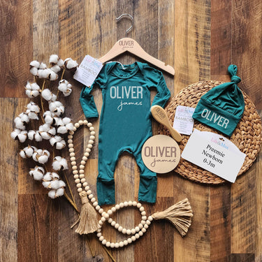 Personalized Bamboo Baby Romper Outfit: Newborn Take Home Set
