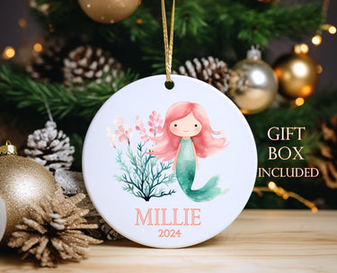 Personalized Mermaid Ornament 2026: Princess Girl Christmas Tree Ceramic