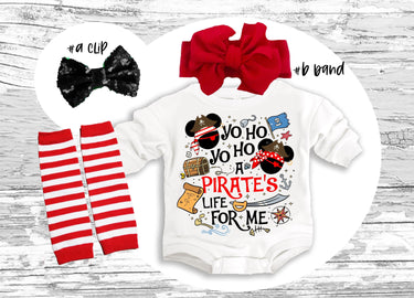 Gasparilla Pirate Baby Outfit: Romper, Bow Clip, Headband & Socks