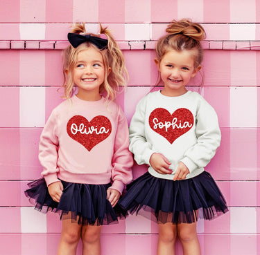 Personalized Glitter Heart Valentine Sweatshirt, Baby to Adult