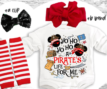 Gasparilla Pirate Baby Outfit: Romper, Bow Clip, Headband & Socks