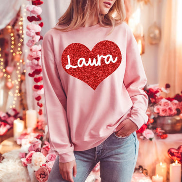 Personalized Glitter Heart Valentine Sweatshirt, Baby to Adult