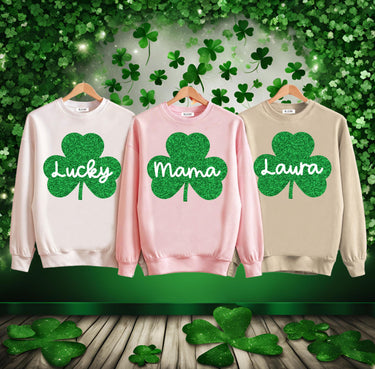 Personalized Glitter Shamrock St. Patrick's Day Sweatshirt