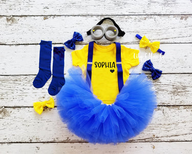 Halloween Girls Costume: Personalized Yellow Outfit with Glasses Royal blue tutu