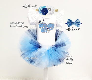Blue Birthday Girl Tutu Outfit: Dog Theme Party, Personalized Leotard