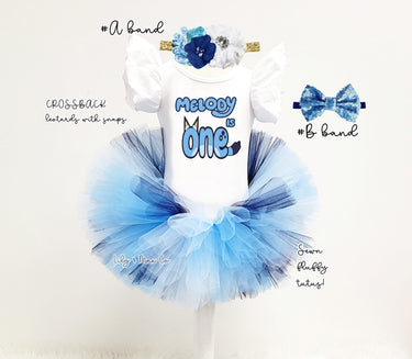 Blue Birthday Girl Tutu Outfit: Dog Theme Party, Personalized Leotard