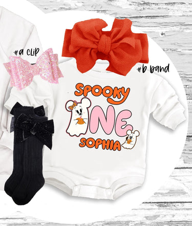Ghost Mouse bubble Romper, Halloween spooky mom sweatshirt, Spooky one birthday outfit